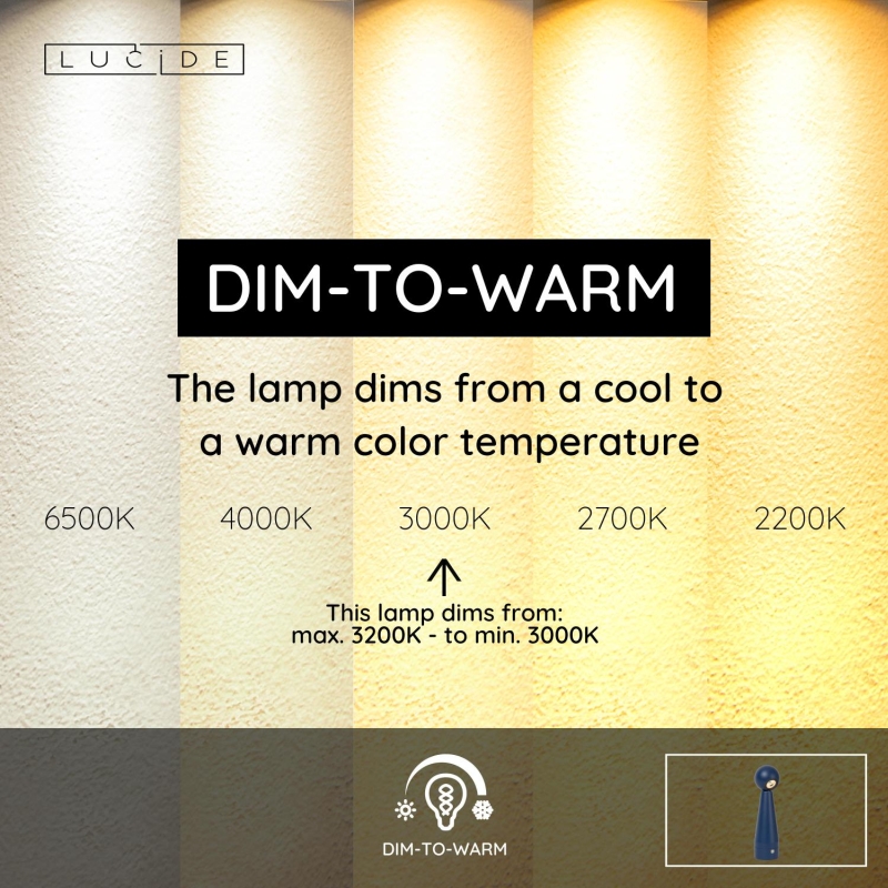 Lucide IPSOS – Nabíjateľná stolová lampa – Batéria/batérie – LED Stlmenie až teplé – 1x3W 3000K/3200K – Modrá